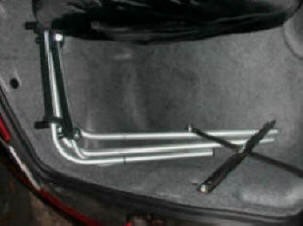 Porsche Boxster Bike Rack stores in front trunk. No tools required to fold for trunk/boot storage