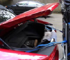 Jaguar F Type Trunk Lid Clears Rack.  2 Straps Attached Inside Trunk, Go Under Lid. Paint Protected.
