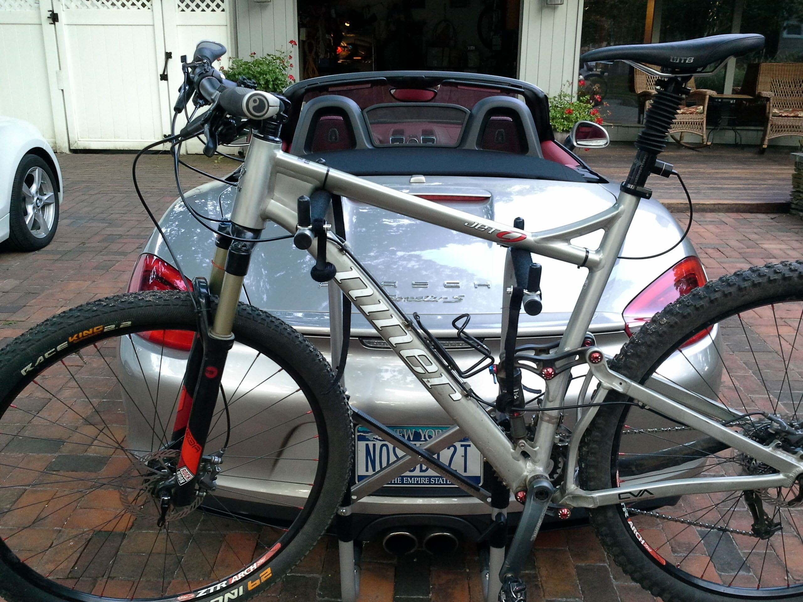 Bike Racks, eBike Racks for All Porsche Boxsters.  Shown with1 bike. Carries 1 or 2 bicycles